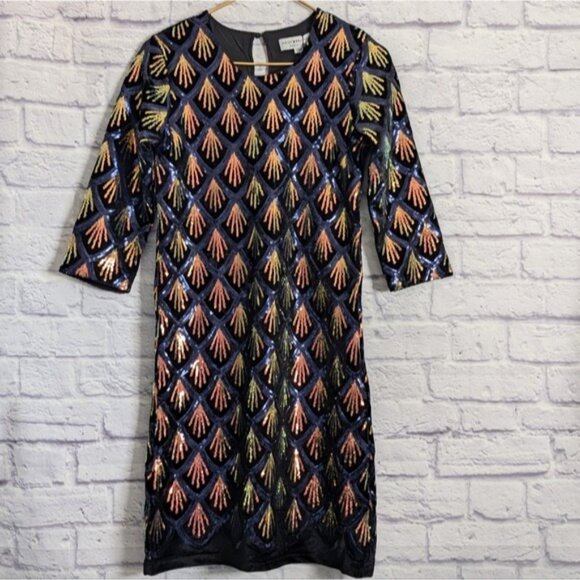 Modcloth Molly Bracken Sequin Dress XS NEW Black Iridescent Holiday Art Deco 20s - Picture 3 of 6